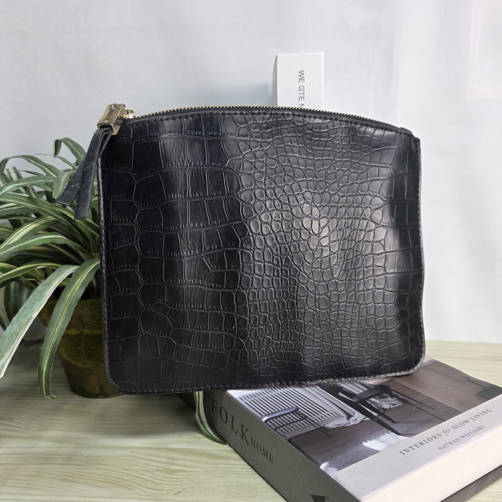 Nine West Black Crocodile Pattern Clutch